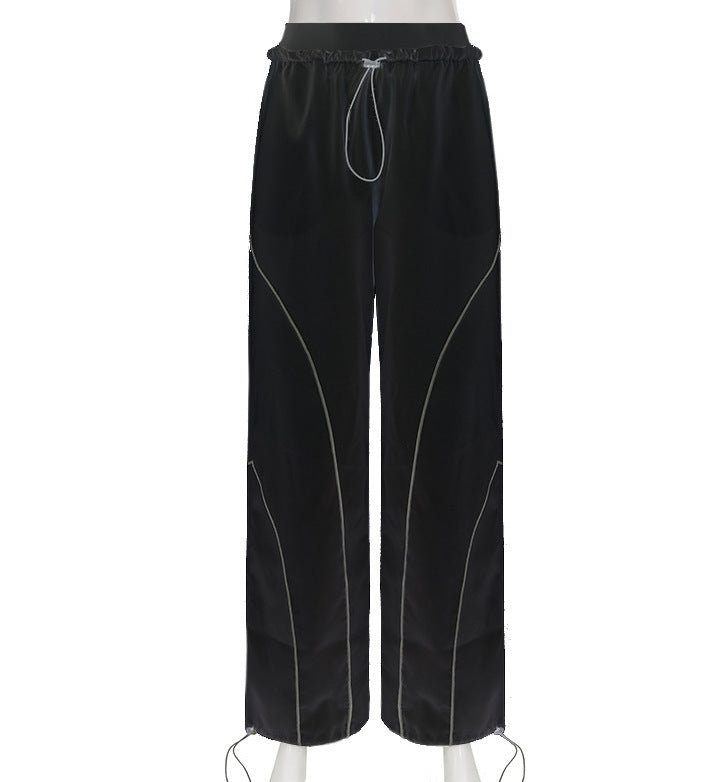 Damen nan weite Trackhose mit Tunnelzugbund, Kontrastnaht-Design und verstellbaren Saumkordeln Shop Nory