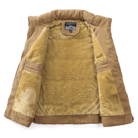 Herren Cord-Utility-Steppweste mit Teddyfutter, hohem Stehkragen und aufgesetzten Klappentaschen Shop Nory