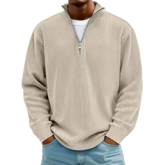 Herren Gerippter Halbzip-Strickpullover mit Stehkragen und lockerer Passform Shop Nory