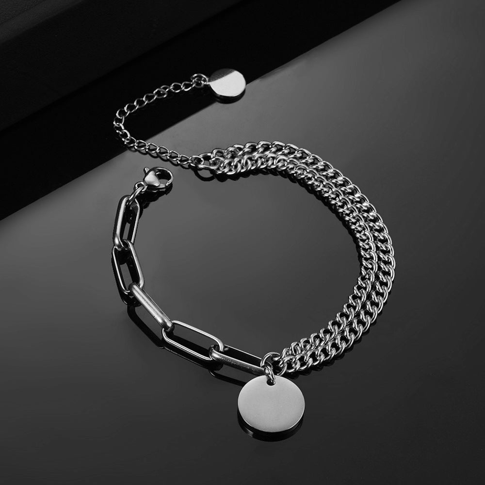 Damen Armband mit doppelter Kettenstruktur und gravierbarem Anhänger Shop Nory