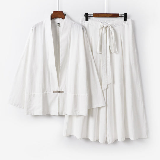Damen Zen-inspiriertes Kimono-Set aus fließender Viskose mit kurzer Jacke und weiter Culotte-Hose Shop Nory