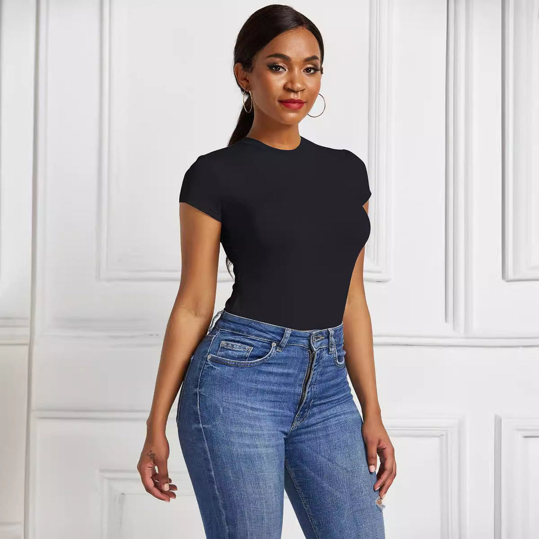 Damen figurbetonter Kurzarm-Bodysuit