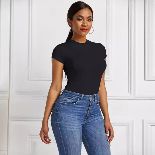 Damen figurbetonter Kurzarm-Bodysuit