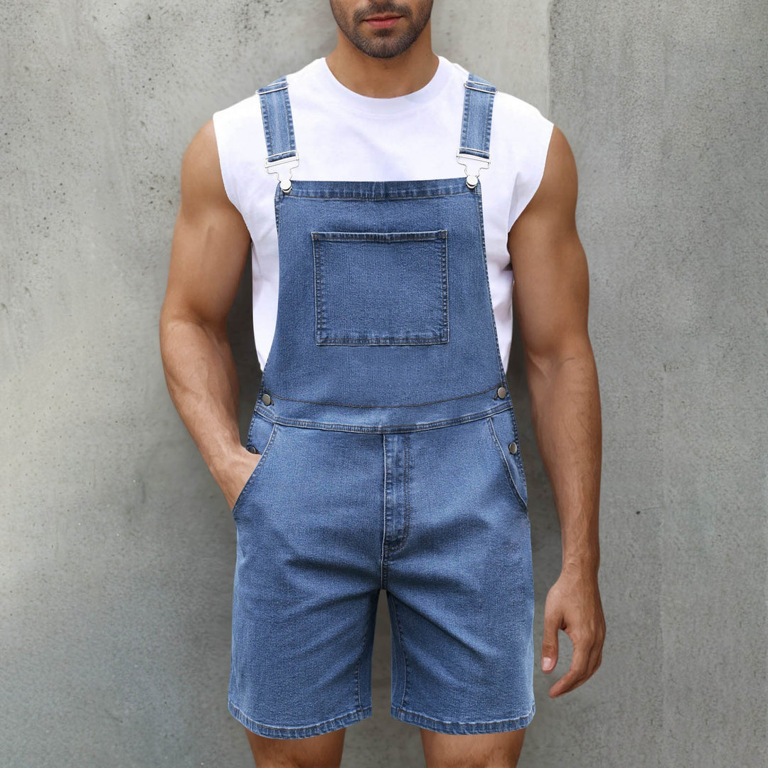 Herren Denim-Latzshorts mit modernen Taschen und verstellbaren Trägern Shopnory