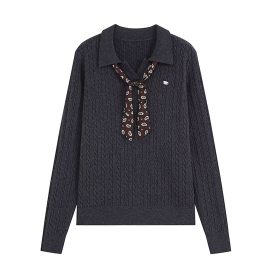 Damen Strickpullover mit Troyer‑Kragen und Zierkrawatte Shop Nory