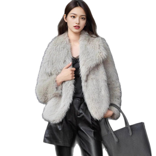 Damen Kurze Kunstfelljacke mit voluminösem Schalkragen Shop Nory