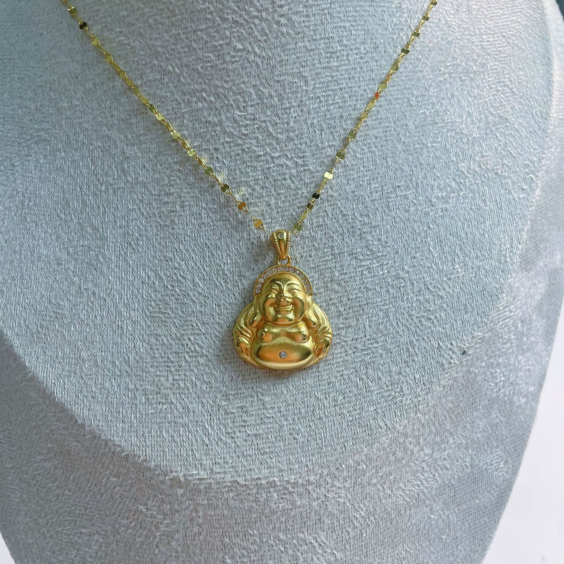 Damen Halskette mit Buddha-Anhänger und hochwertigem Strass-Besatz Shop Nory