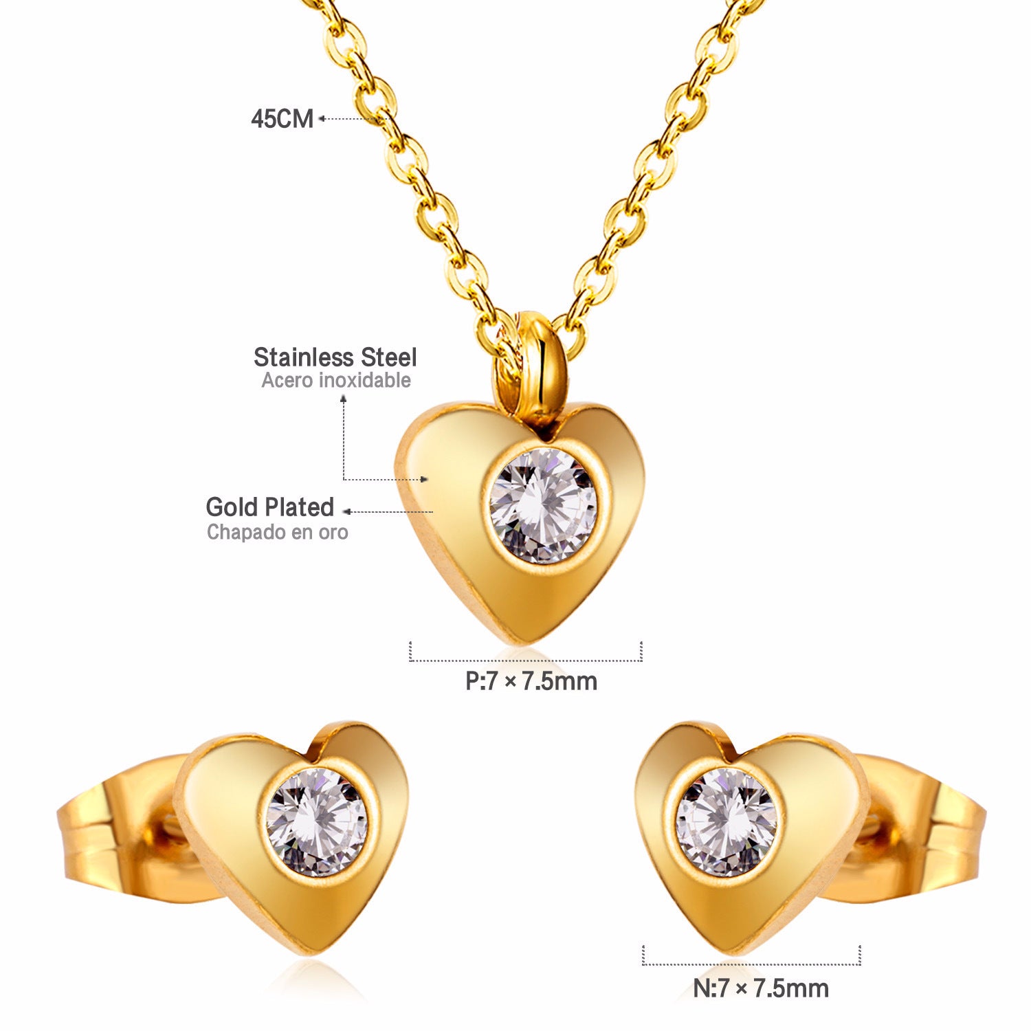 Damen Schmuckset mit Herzanhänger und Ohrringen aus hochwertigem Edelstahl Shop Nory