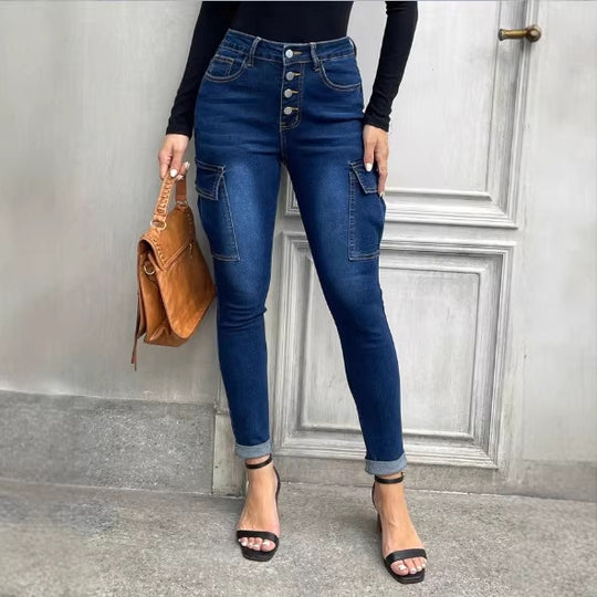 Damen Taillenformende Slim-Cargo-Jeans mit dekorischer Knopfleiste Shop Nory