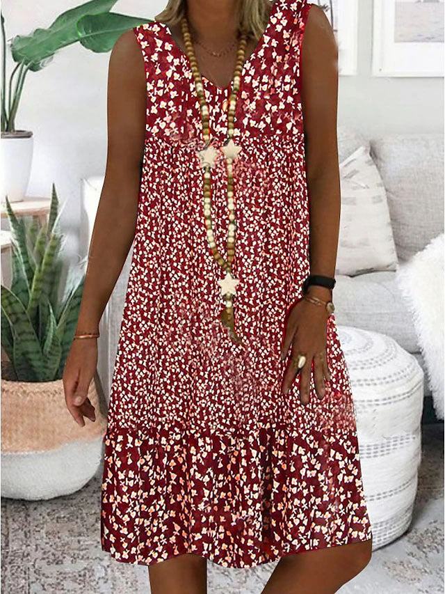 Damen luftiges Freizeitkleid mit verspieltem Blumenmuster und fließender Silhouette