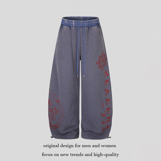 Damen Weite Mid‑Calf Palazzo‑Sweathose mit verstellbarem Saum, Tunnelzugbund und Statement‑Print Shop Nory