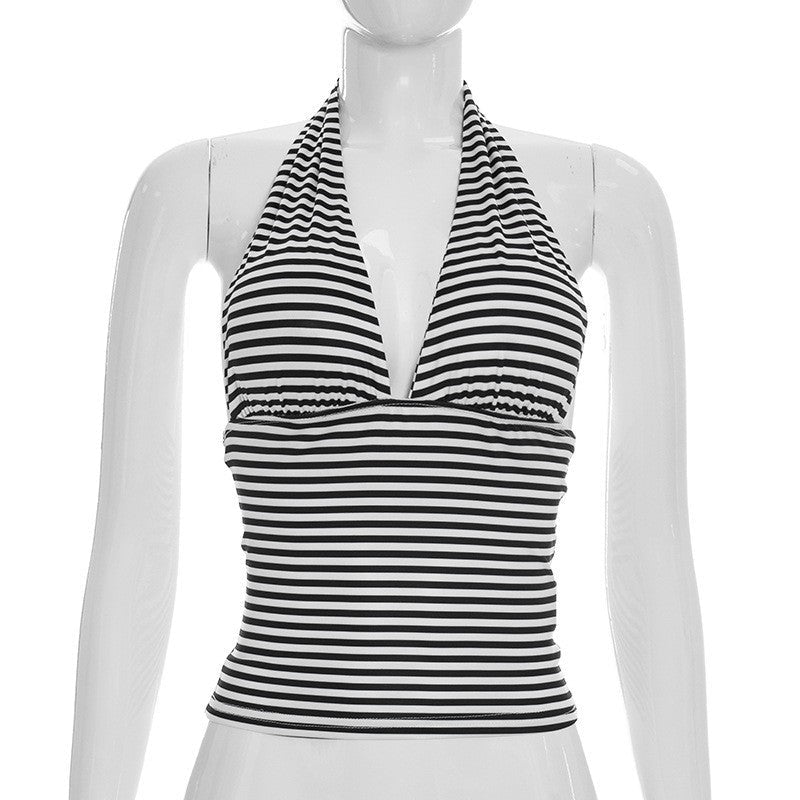 Damen Wickel-Bikinioberteil mit raffiniertem Halter-Design und gestreiftem Muster Shopnory