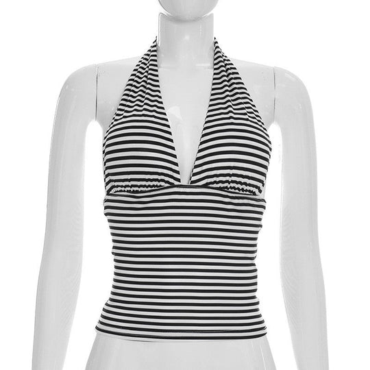 Damen Wickel-Bikinioberteil mit raffiniertem Halter-Design und gestreiftem Muster Shopnory