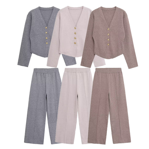 Damen Weite Strickhose mit hoher Taille, elastischem Bund und Teilungsnaht Shop Nory