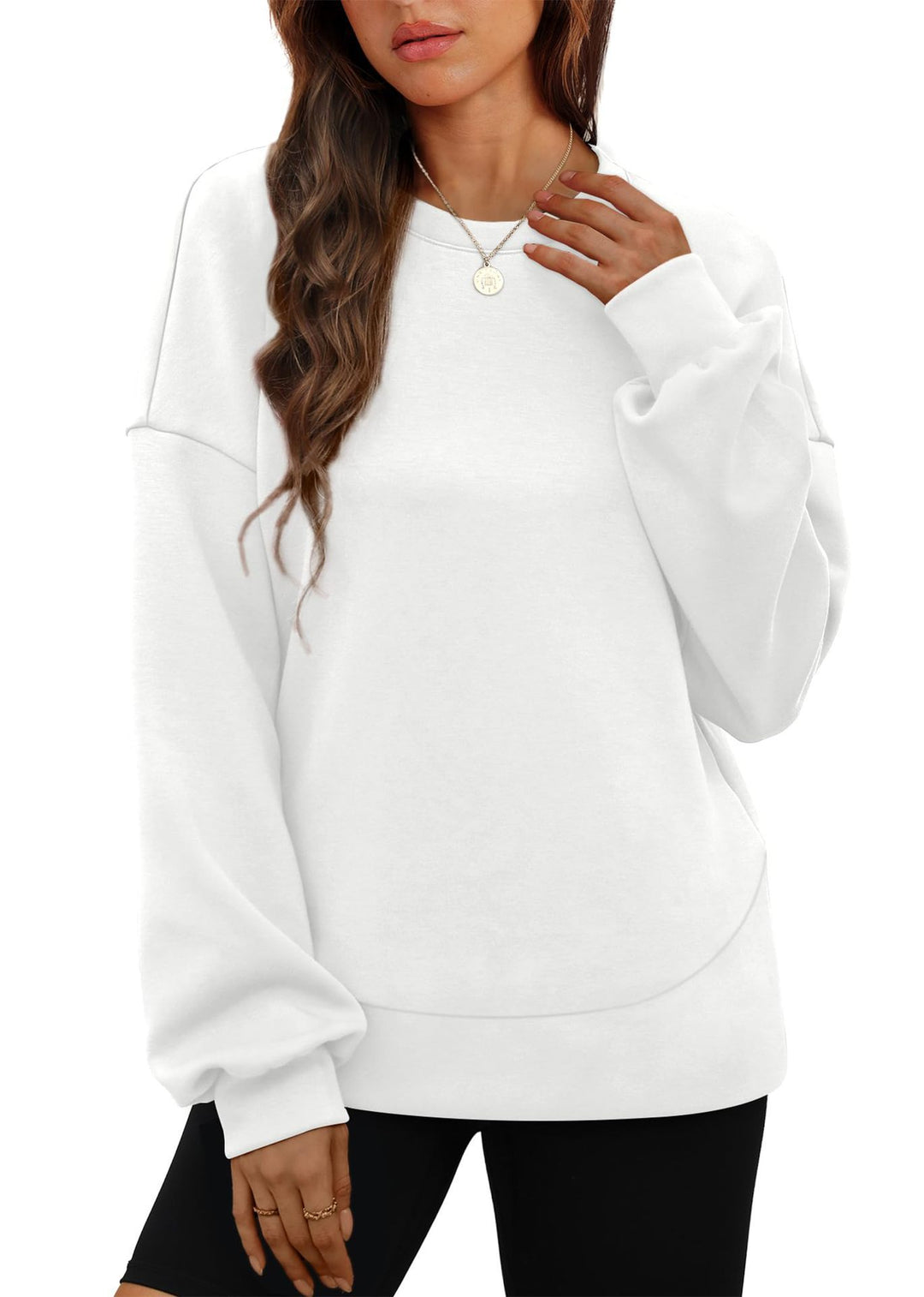 Damen nan lässiges Oversize Rundhals-Sweatshirt mit überschnittener Schulter gerundetem Saum und weichem Innenfutter Shop Nory