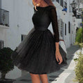 Damen Elegantes Tüllkleid mit Transparenten Ärmeln