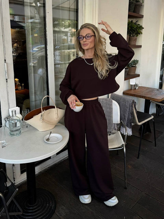 Damen Oversize-Lounge-Set mit kurzem Sweatshirt und weiter Jogginghose Shop Nory