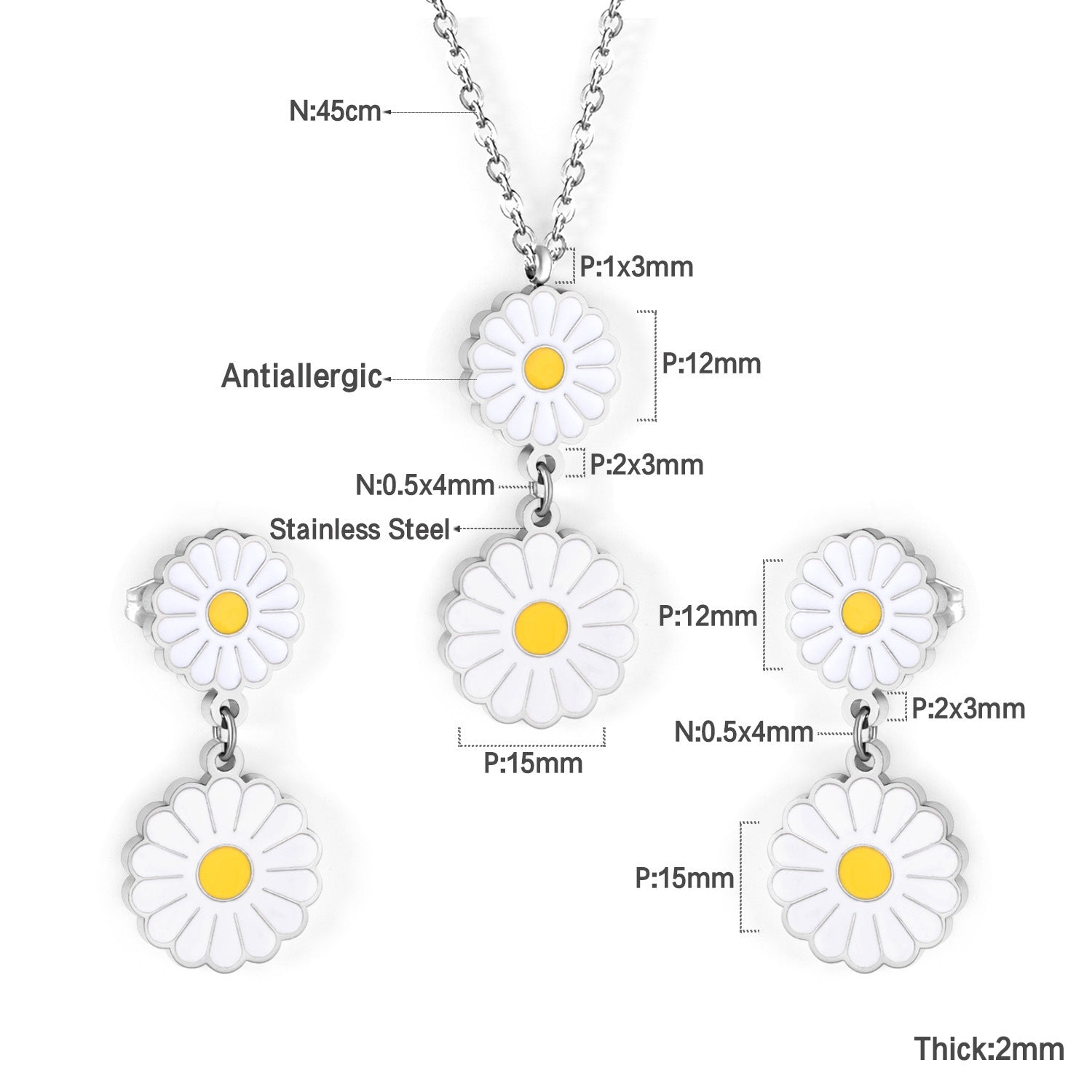 Damen Schmuckset mit floralen Anhängern aus goldplattiertem Edelstahl Shop Nory