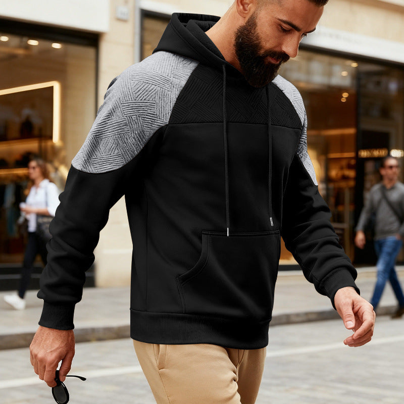 Herren Kapuzenpullover mit texturierter Schulterpasse, Kängurutasche und Raglanärmeln Shop Nory