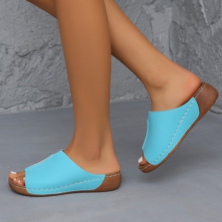 Damen Offene Komfort‑Mules mit gepolstertem Fußbett und Korkoptik‑Plateau Shop Nory