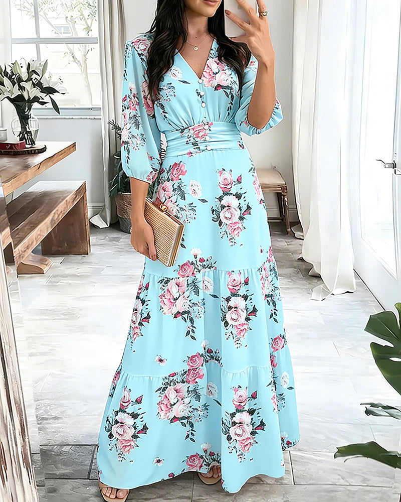 Damen Maxikleid mit Wickeloptik, V-Ausschnitt und geraffter Taillenpartie Shop Nory