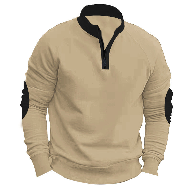 Herren nan Zip-Pullover mit Stehkragen, halbem Reißverschluss und verstärkten Ellbogenpatches Shop Nory