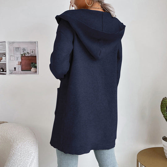 Damen Langer gerippter Cocoon-Cardigan aus leichtem Feinstrick mit Eingrifftaschen Shop Nory
