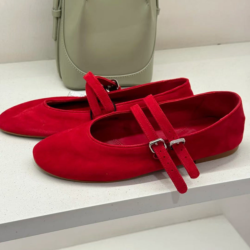 Damen Ballerinas aus hochwertigem Wildleder mit verstellbaren Riemen
