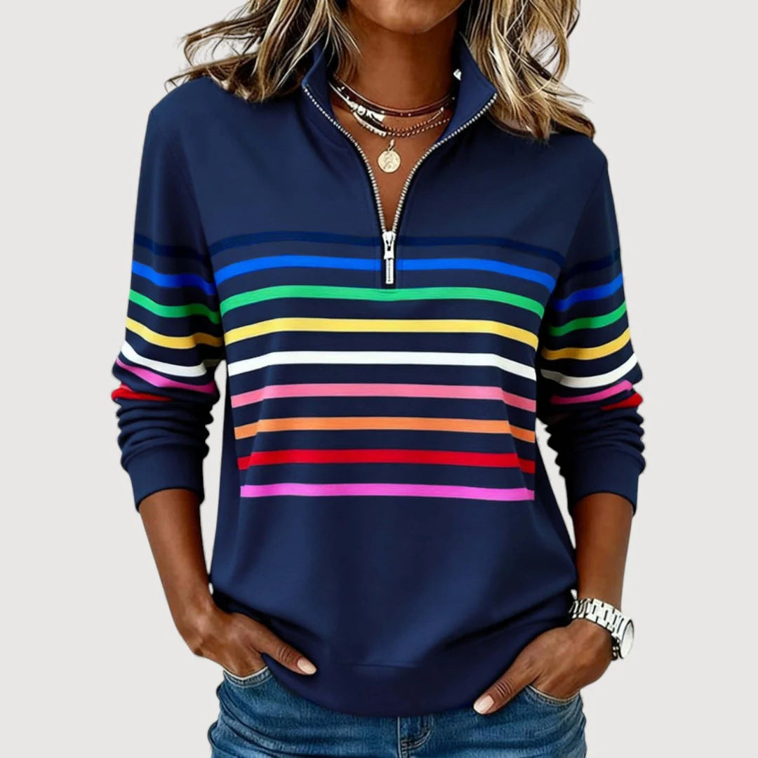 Damen Sportlicher Stepppullover mit halbem Reißverschluss