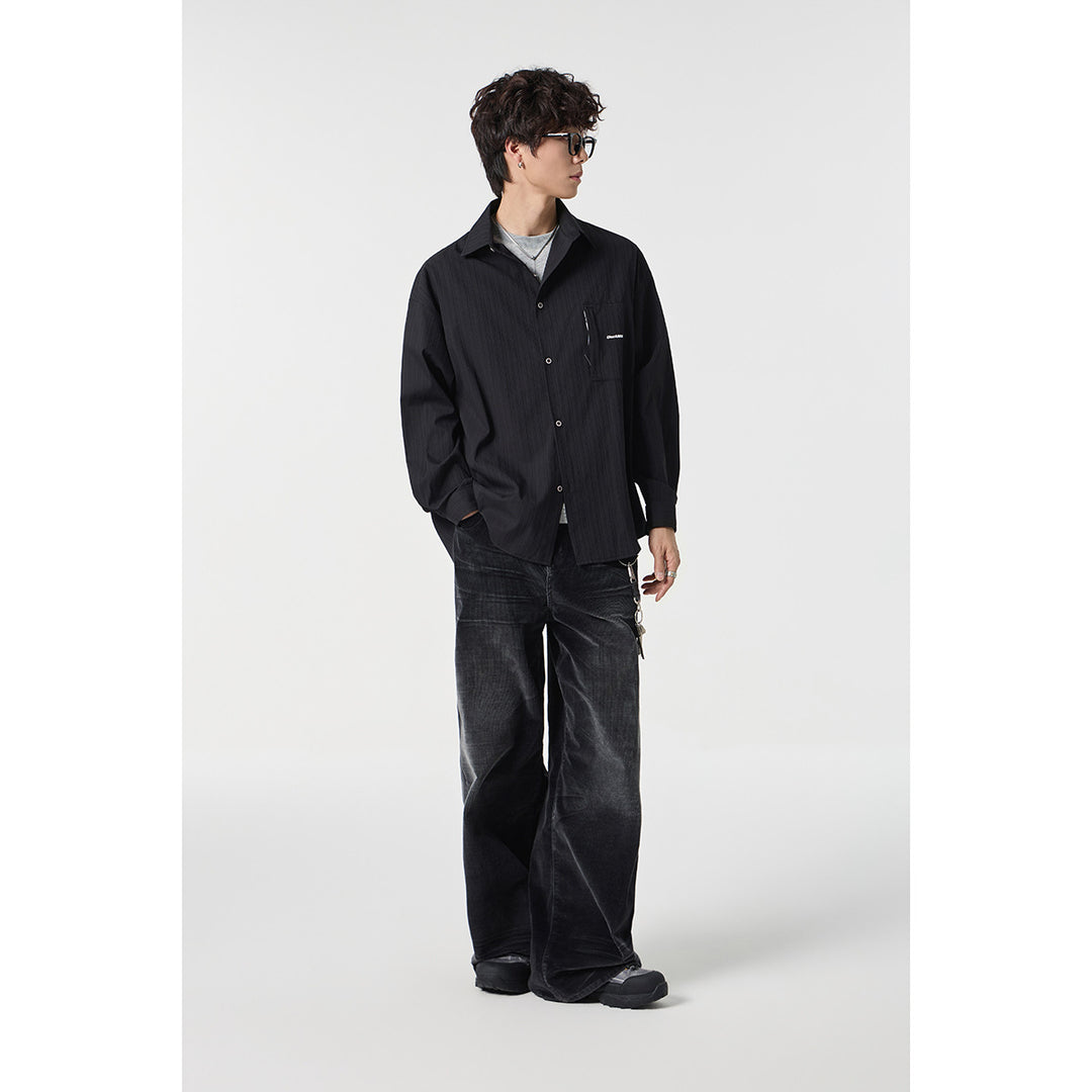 Unisex Oversize Hemdjacke mit strukturierter Rippenoptik und aufgesetzter Brusttasche Shop Nory
