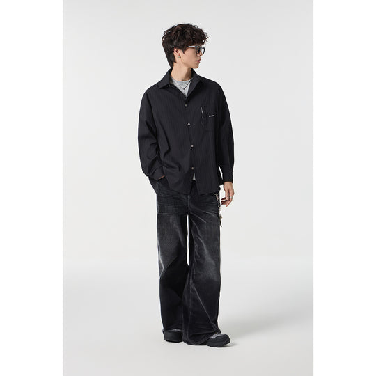 Unisex Oversize Hemdjacke mit strukturierter Rippenoptik und aufgesetzter Brusttasche Shop Nory