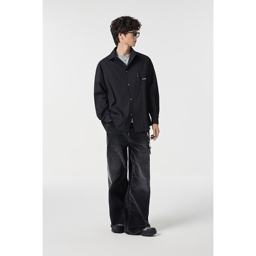 Unisex Oversize Hemdjacke mit strukturierter Rippenoptik und aufgesetzter Brusttasche Shop Nory