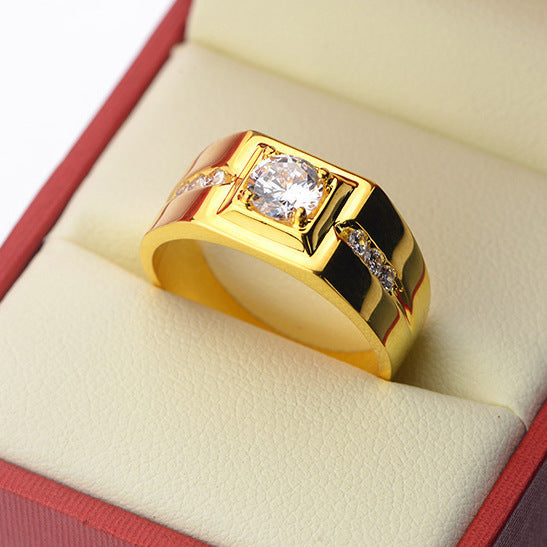 Herren eleganter Ring mit quadratischem Zirkonia und filigranen Akzenten Shop Nory