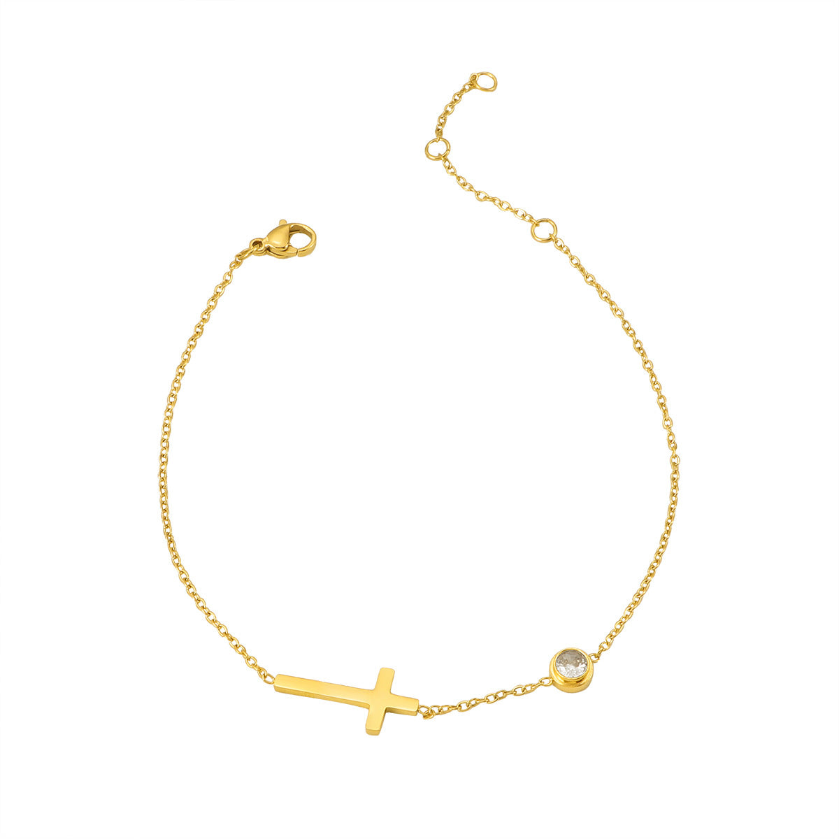 Damen Fußkette mit filigranem Kreuz- und Kristall-Anhänger Shop Nory