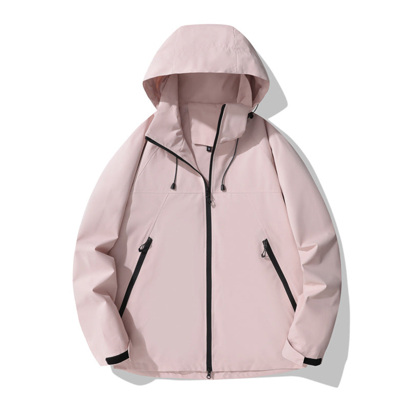 Damen wasserabweisende Outdoor-Jacke mit verstellbarem Kapuzenkragen und funktionalen Reißverschlusstaschen