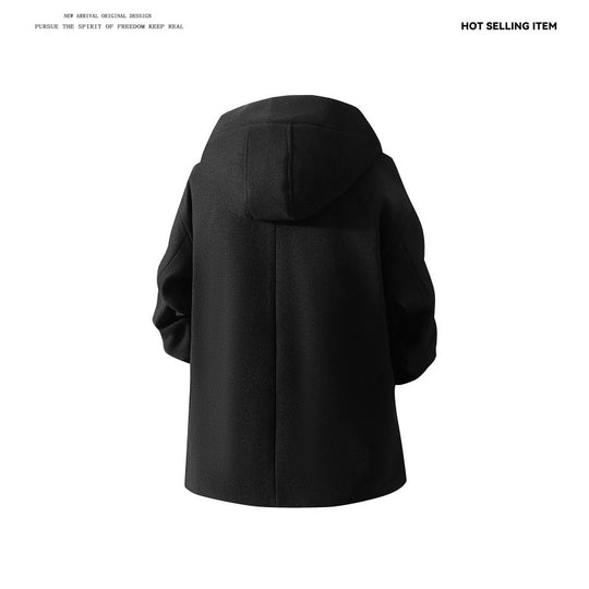 Herren Kapuzen-Mantel aus Wollmix mit Oversize-Schnitt und verdeckter Druckknopfleiste Shop Nory