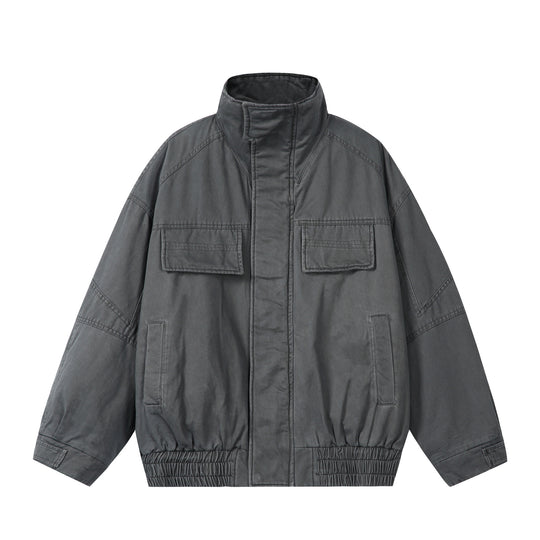 Unisex Boxy-Fieldjacke mit hohem Stehkragen, Pattentaschen und elastischem Saum Shop Nory