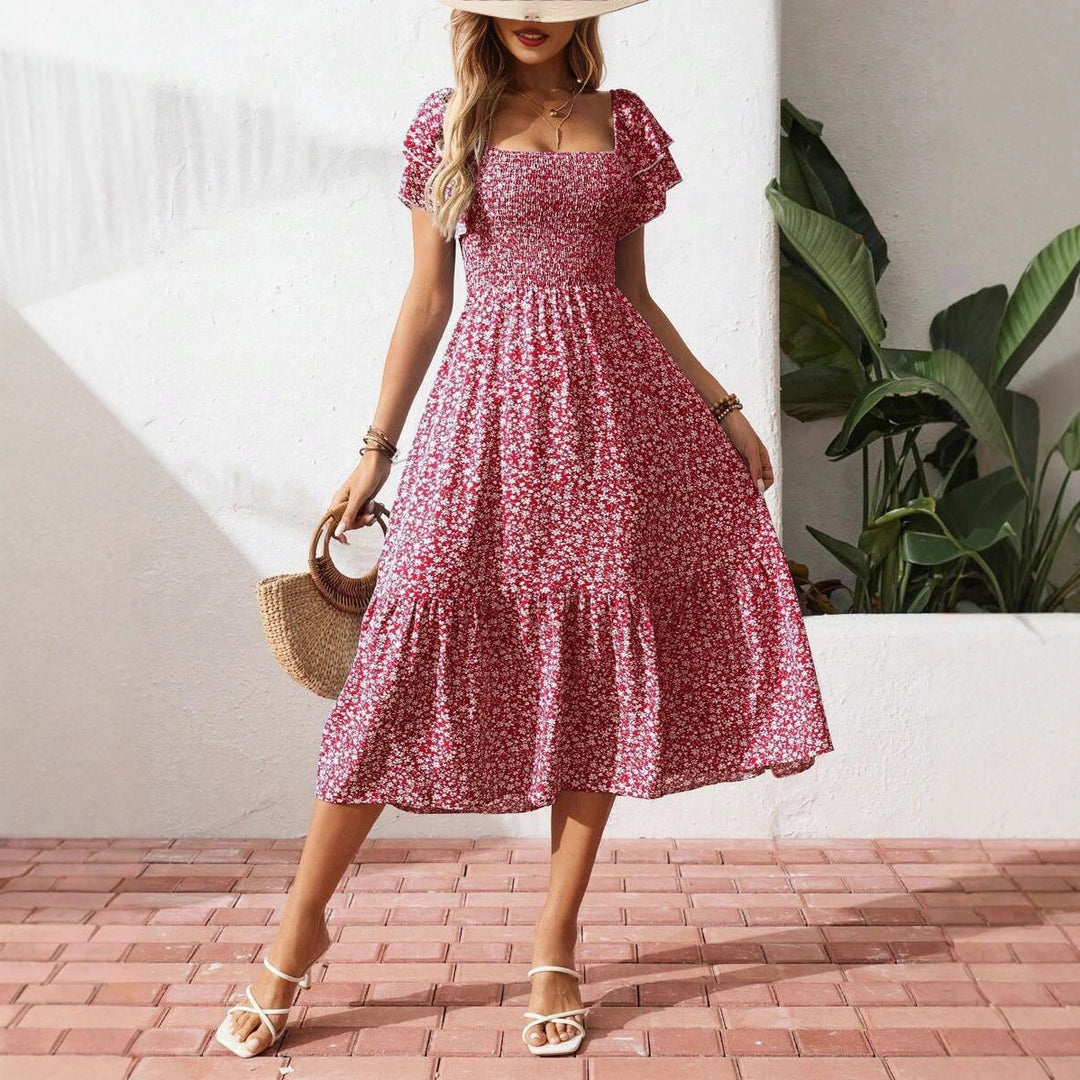 Damen Off-Shoulder Maxikleid mit floralen Mustern und elastischem Oberteil