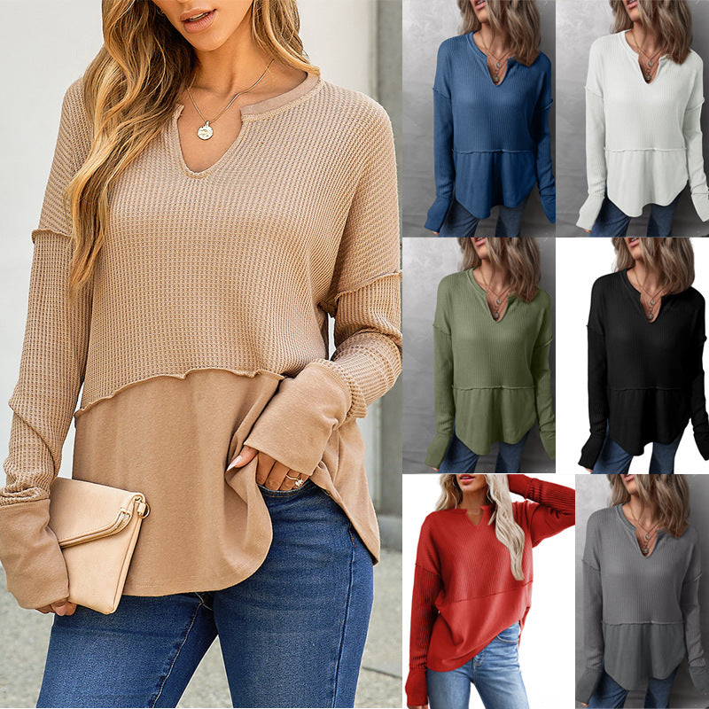Damen Oversize-Pullover mit Waffle-Struktur, V-Notch und überschnittener Schulter Shop Nory