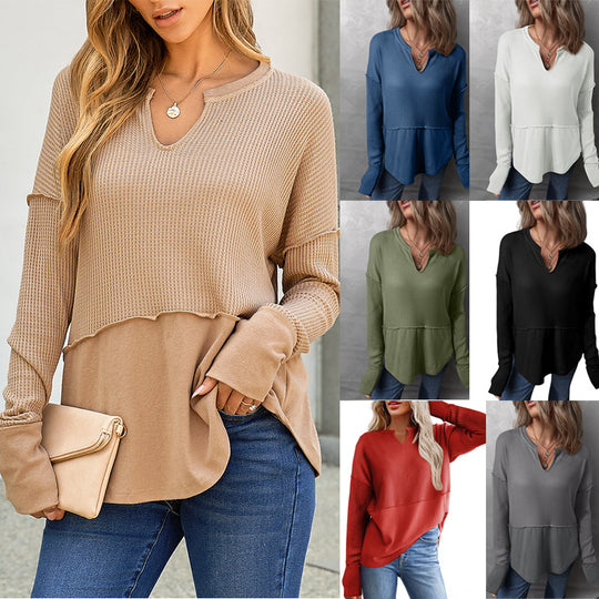 Damen Oversize-Pullover mit Waffle-Struktur, V-Notch und überschnittener Schulter Shop Nory