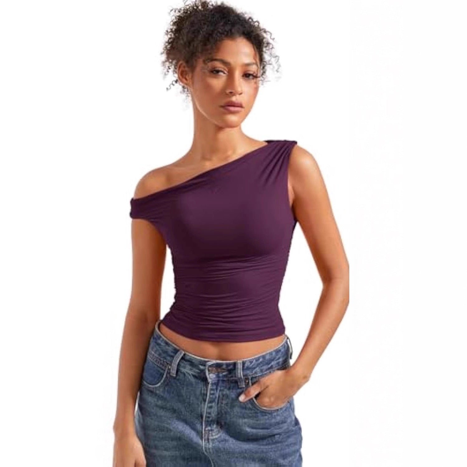 Damen figurbetontes Oberteil mit asymmetrischem Ausschnitt Shopnory