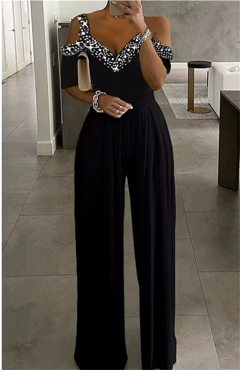 Eleganter Damen Jumpsuit mit Schulterfreiem Schnitt & Glitzerndem Dekolleté für Party & Events