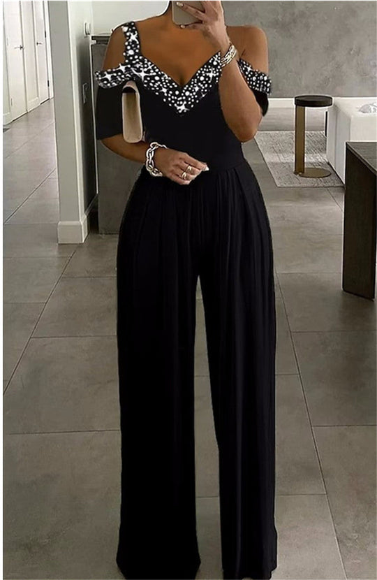 Eleganter Damen Jumpsuit mit Schulterfreiem Schnitt & Glitzerndem Dekolleté für Party & Events