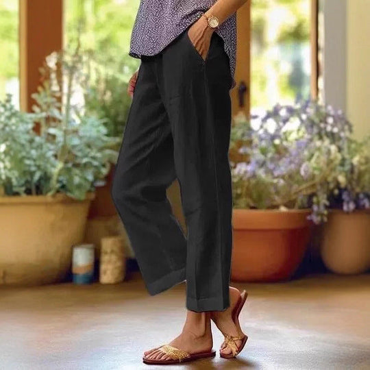 Damen Leinenhose mit weitem Schnitt und praktischen Taschen