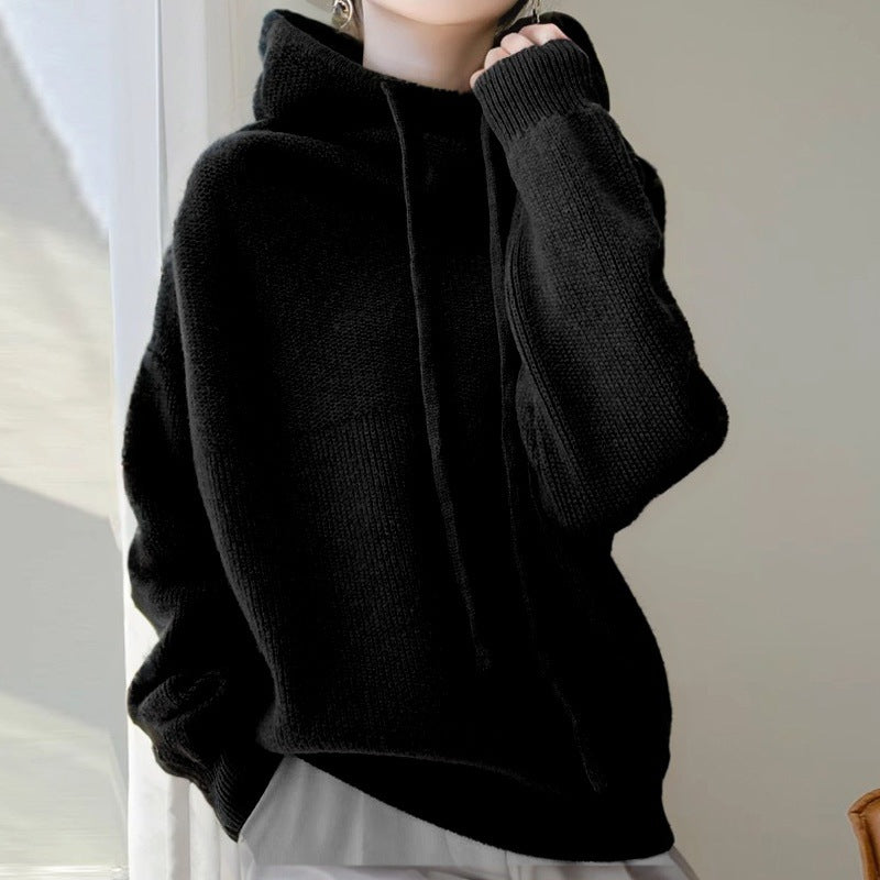 Damen Kuscheliger Rollkragen‑Hoodie aus Feinstrick mit Kordelzug und gerippten Bündchen Shop Nory