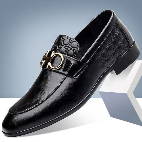 Herren Eleganter Lederlook-Loafer mit Krokoprägung und goldener Bit-Schnalle Shop Nory