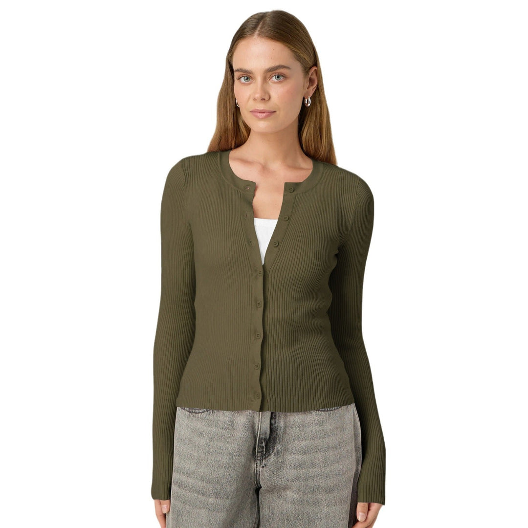 Damen figurbetonte Strickjacke mit Knopfleiste und langen Ärmeln
