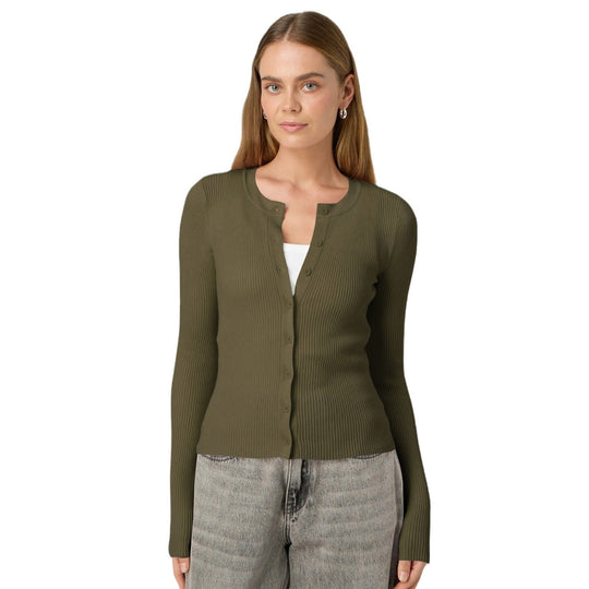 Damen figurbetonte Strickjacke mit Knopfleiste und langen Ärmeln