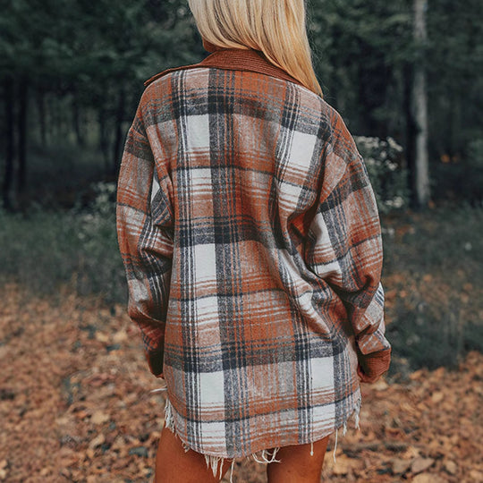Damen Oversize Strick-Karo-Cardigan mit Cord-Einsätzen und aufgesetzten Taschen Shop Nory