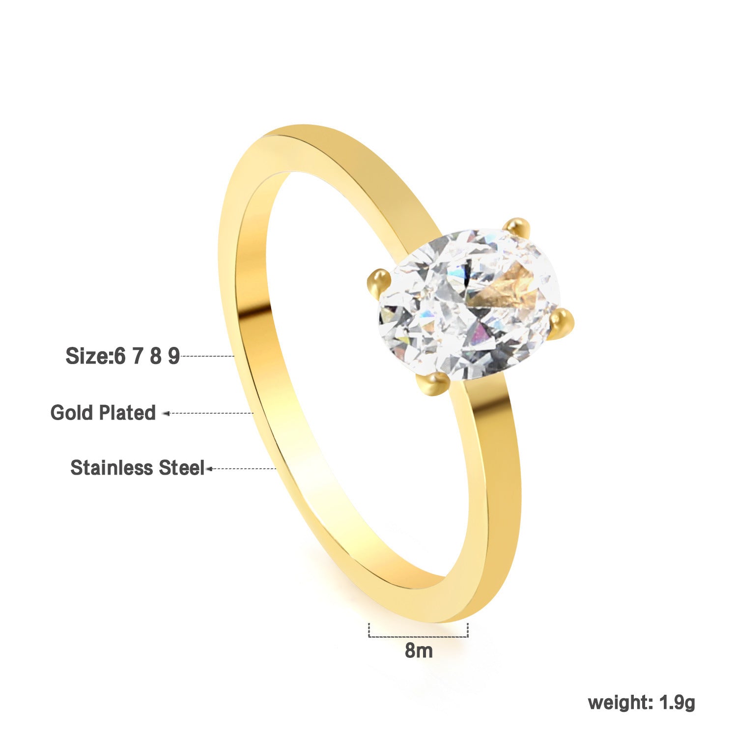 Damen Ring mit funkelndem Kristall und hochwertiger goldplattierter Oberfläche Shop Nory